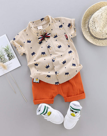 Boys Off-white Shirt Orange Pant Set