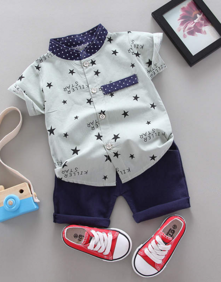 Boys OffWhite Shirt Blue Pant Set